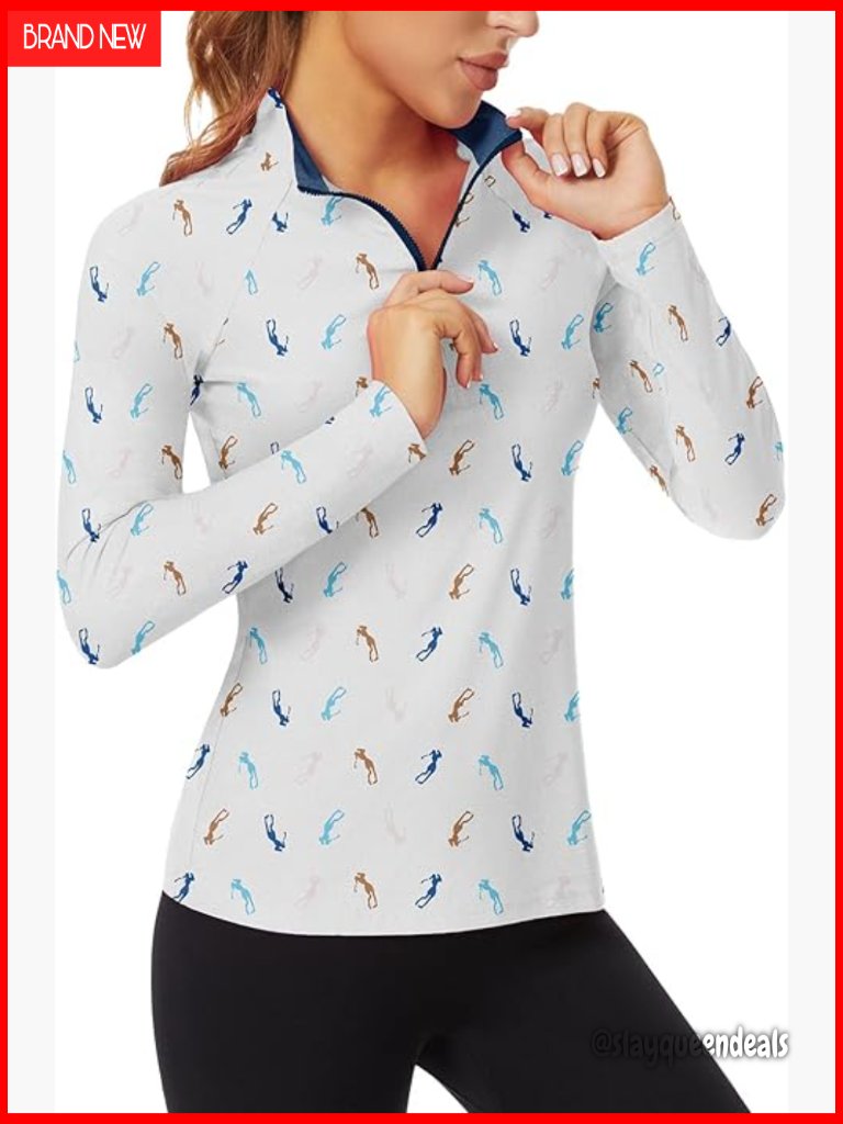 Slim Fit Quarter Zip Polo Golf Shirt Moisture Wicking Long Sleeve Activewear